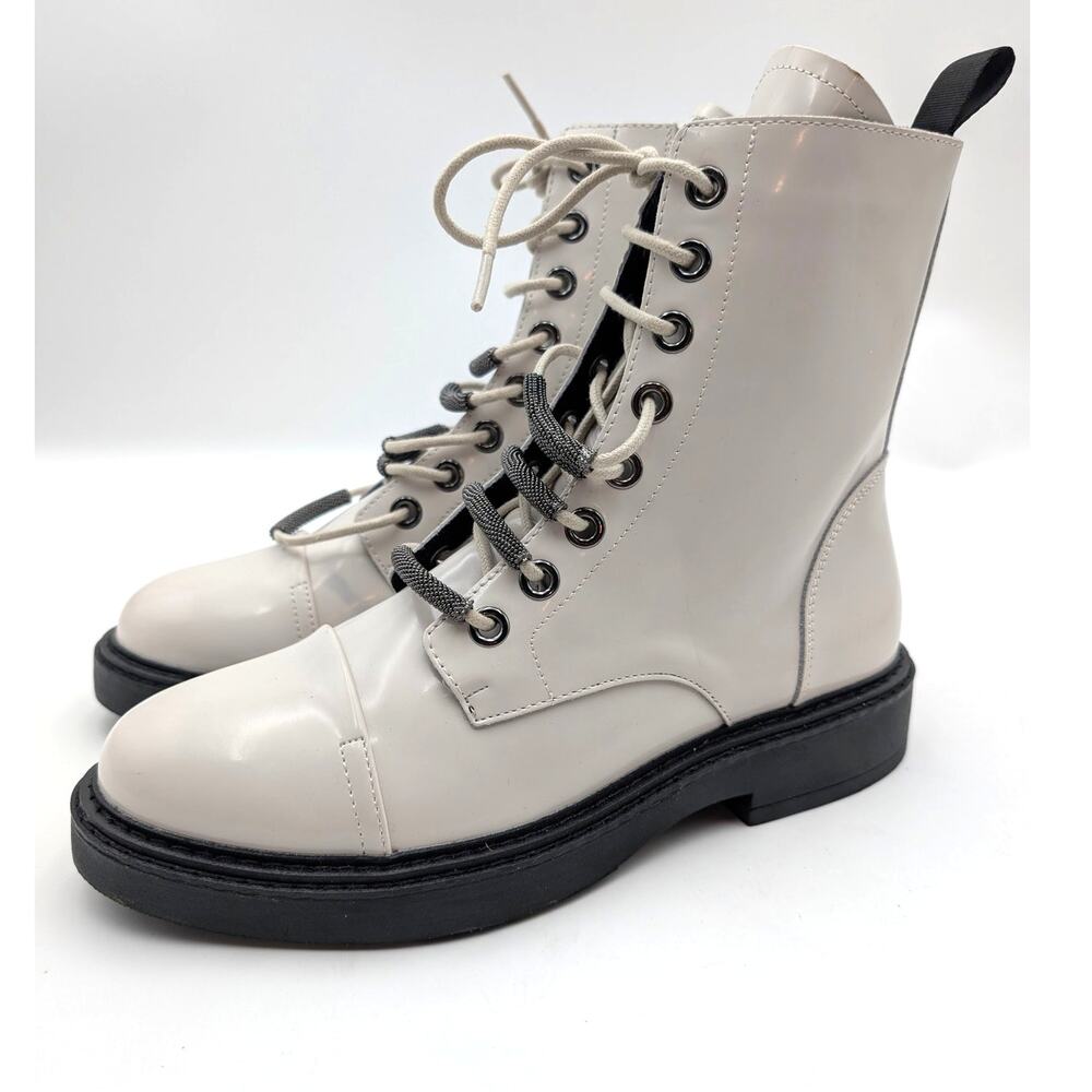 Dkny Malaya Lace-Up Combat Booties Almond Toe Women's White Size US9.5M EU40.5